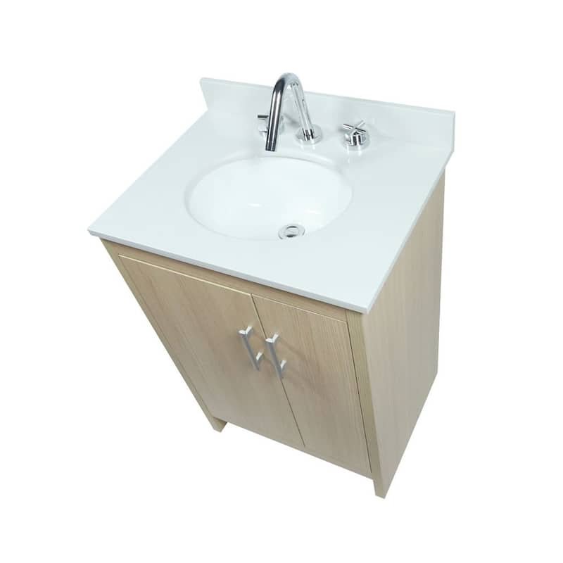 25" Single Vanity In Neutral Finish Top With White Quartz And Oval Sink
