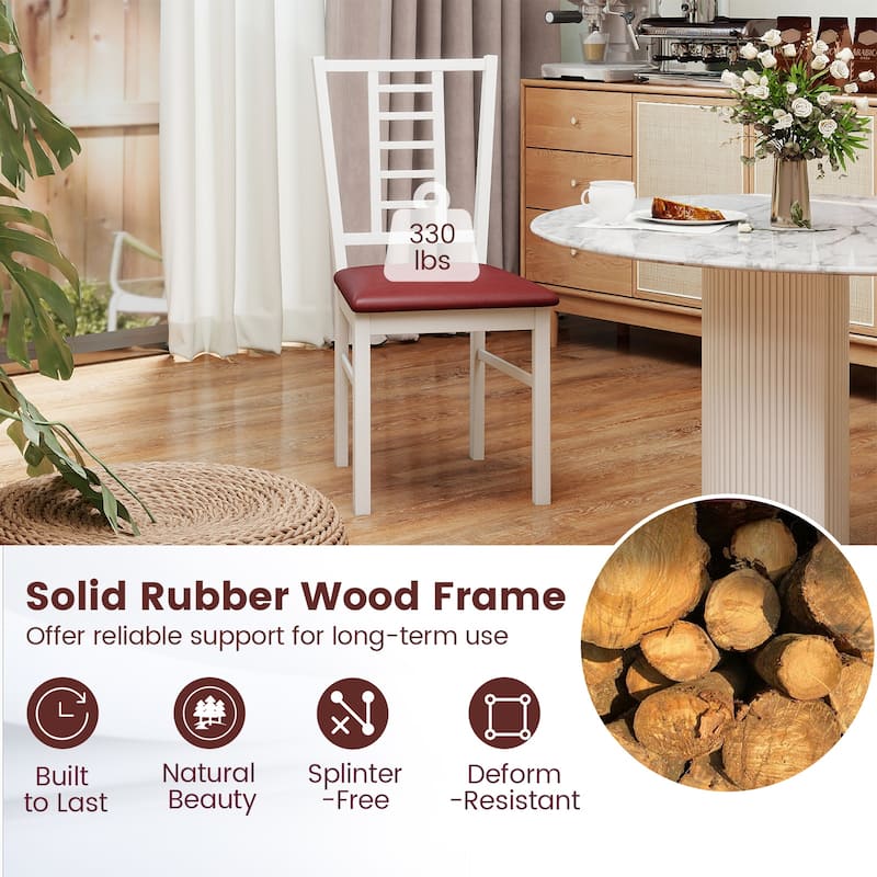 Gymax Wood Dining Chairs Set of 2 w/Rubber Wood Frame Padded Seat