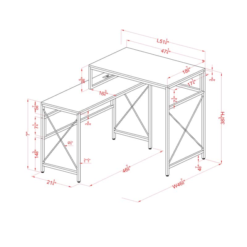 Arts Modern Grey 50-inch Metal L-shaped Computer Desk with USB Ports by Furniture of America