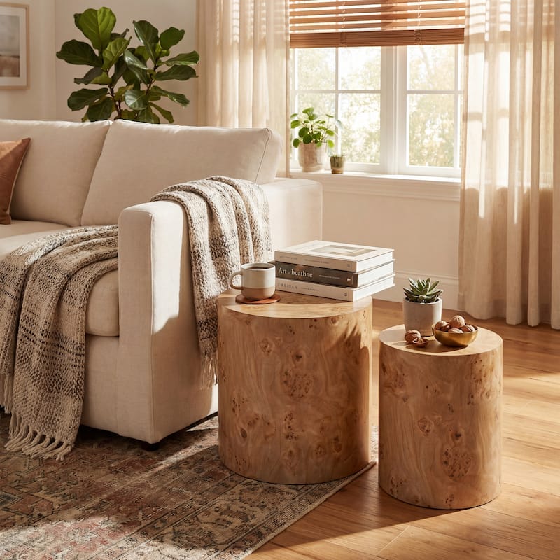 Christopher Knight Home - Mollet Modern 2-Piece Nesting Side End Table Set with Cylindrical Silhouette, Versatile Indoor Use