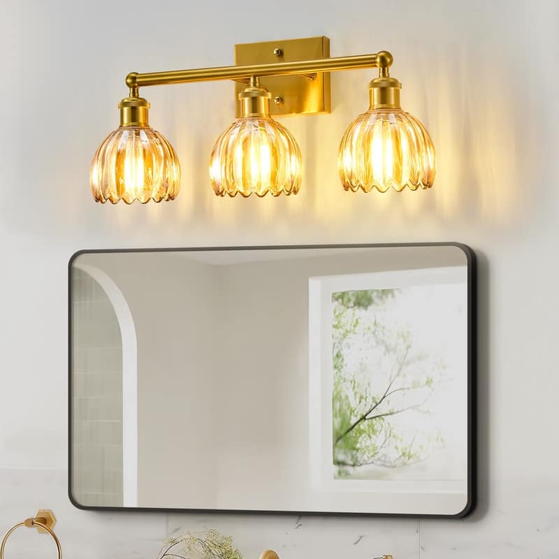 Modern Vintage Bathroom Vanity Light - Patterned Glass Shade E26 Bulb Base