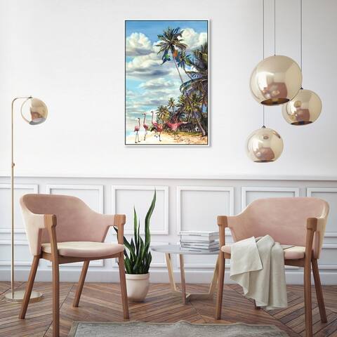 Oliver Gal 'Summer view flamingos' Nature and Landscape Blue Wall Art
