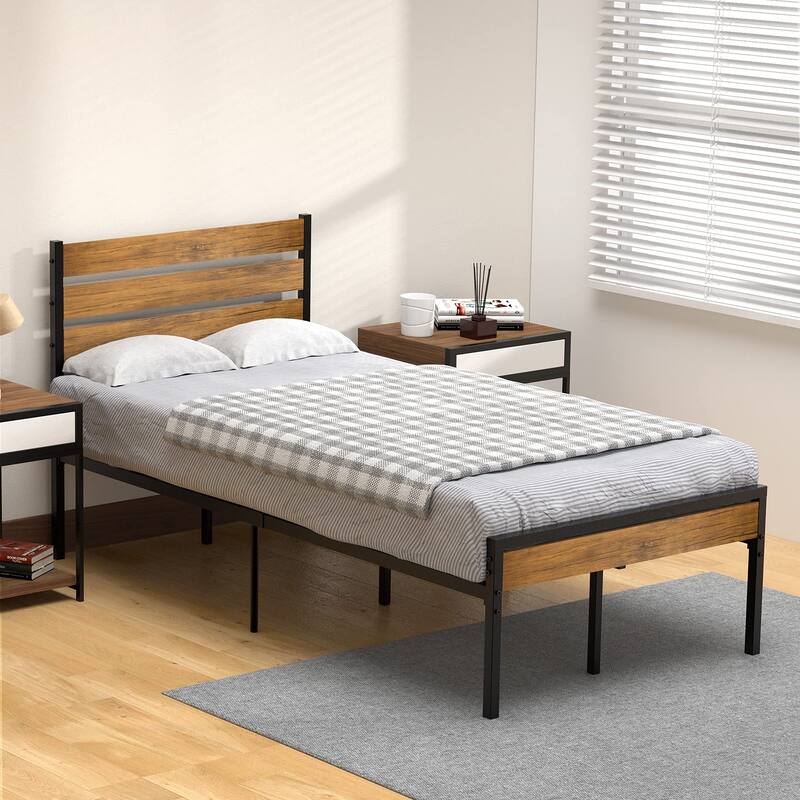 Platform Bed Frame with Wood Headboard No Box Spring Needed