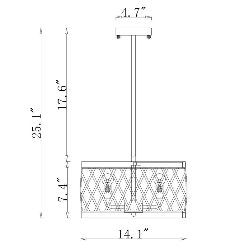 Matte Black 4-Light Metal Geometric Drum Shade Chandelier
