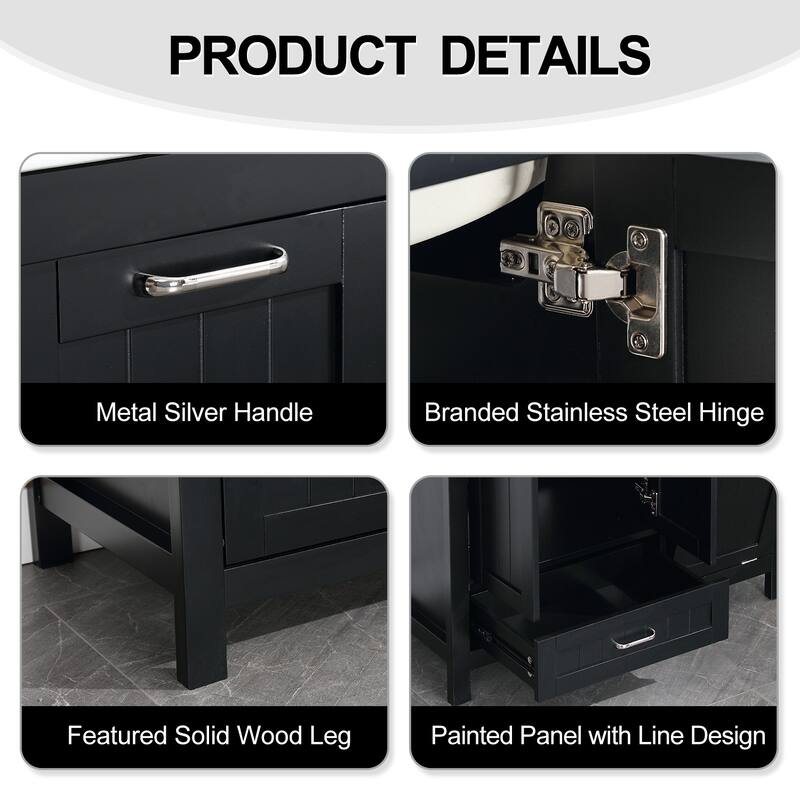 36" Bathroom Vanity Sink Combo with Laundry Hamper Ceramic Sink Storage Cabinet