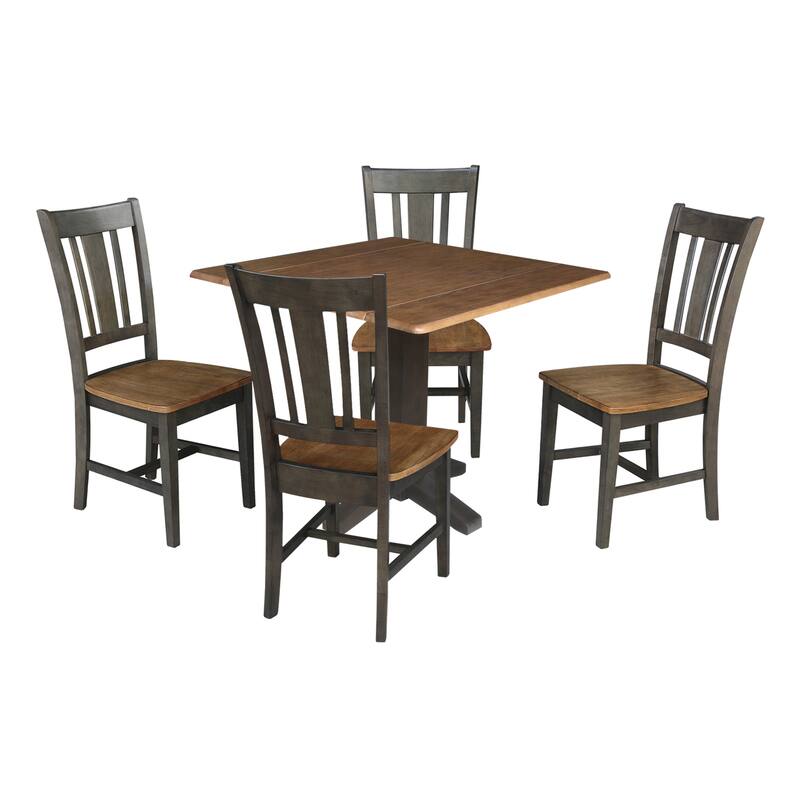 36" Solid Wood Square Dual Drop Leaf Dining Table with 4 Dining Chairs - Hickory/Washed Coal