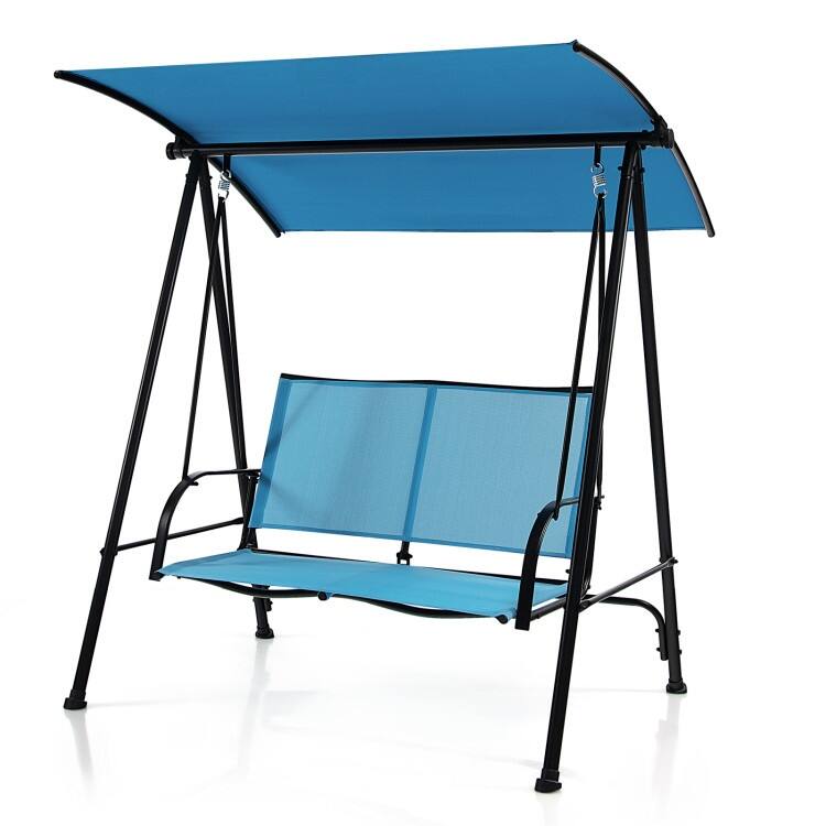 2-Seat Outdoor Canopy Swing with Comfortable Fabric Seat and Heavy-duty Metal Frame - 58" x 45" x 70" - Navy