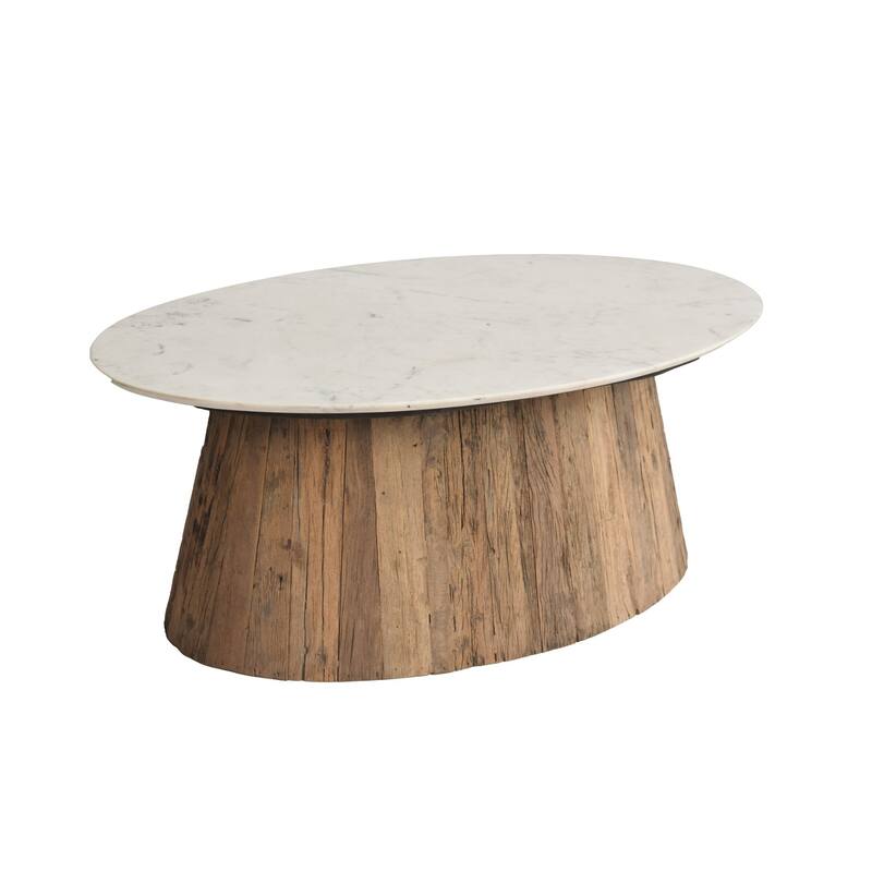 Oval Wood Coffee Table with Marble Top - 47" - Brown and White