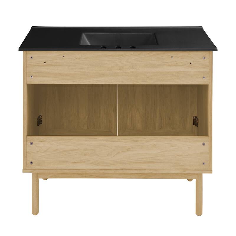 Classe 36 In. Natual Oak Bathroom Vanity With Black, 3-Hole Ceramic Sink Top