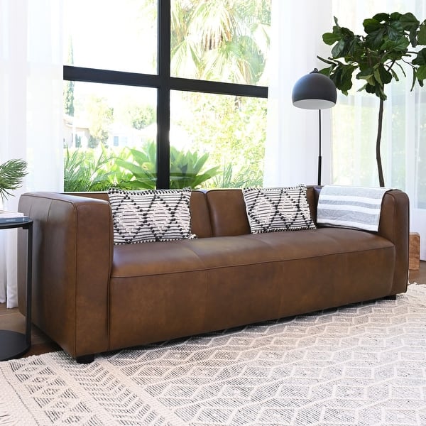 slide 2 of 12, Abbyson Hamilton Top Grain Leather Dark Camel Sofa