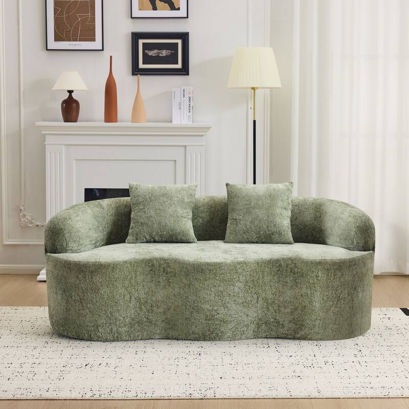 Curved Loveseat Sofa with Round Armrest & 2 Pillows, No Assembly