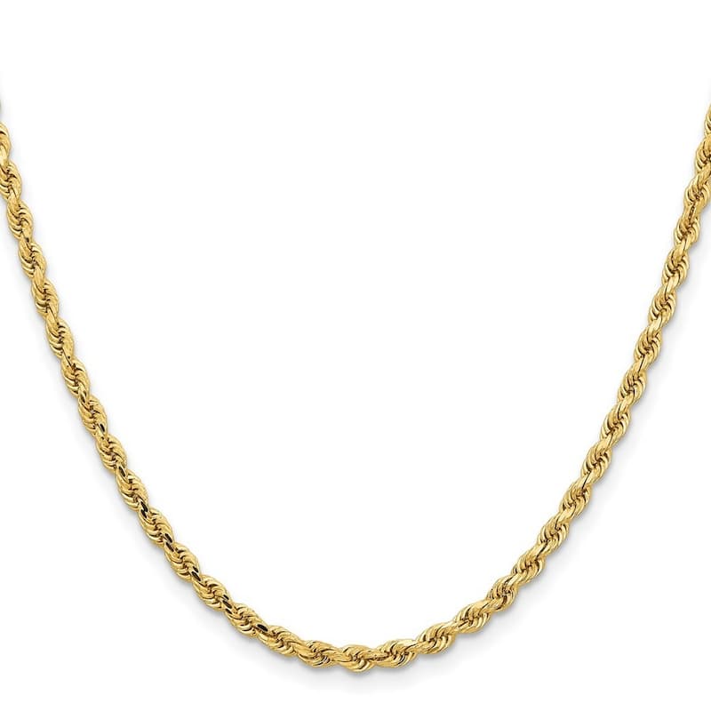 Curata 14k Yellow Gold 3.25mm Sparkle Cut Rope Chain Bracelet