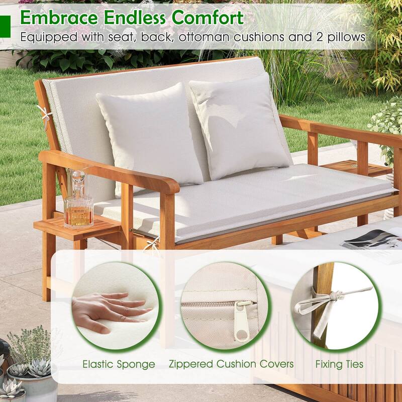 Costway Outdoor Wooden Daybed with 4-Level Backrest & Removable - See Details