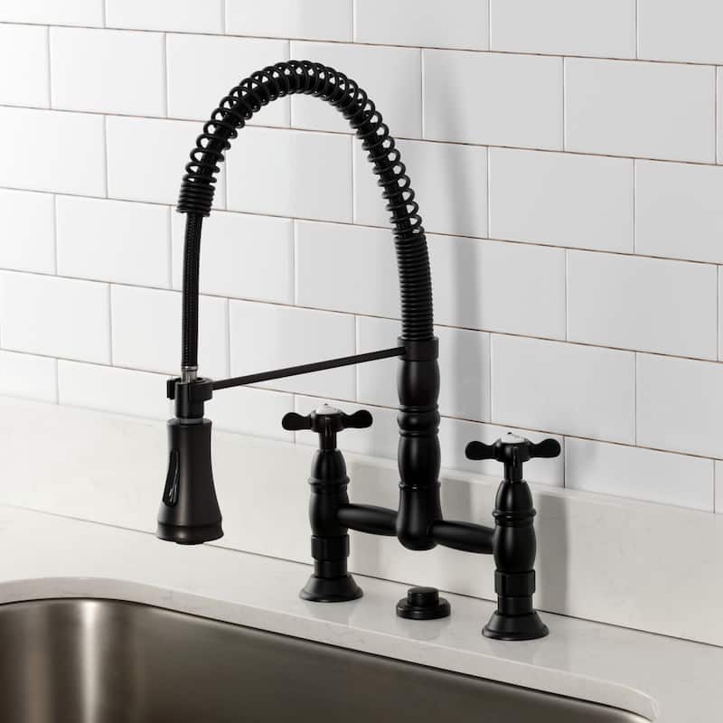 Kingston Brass Essex Double-Handle Wall-Mount Pre-Rinse Bridge Kitchen Faucet