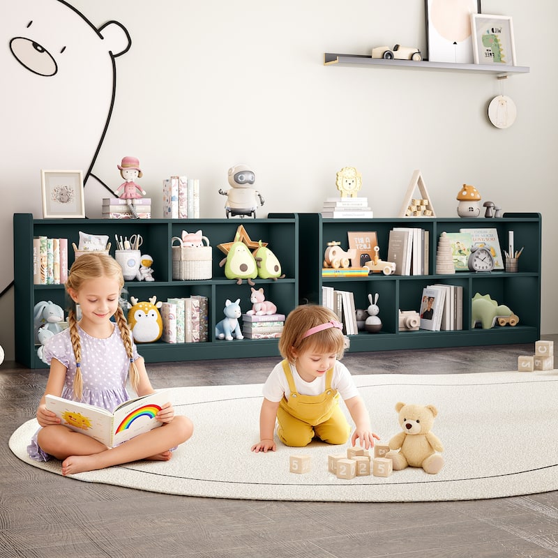 Wooden Storage Cabinet with 5 Sections, Montessori Kids Bookshelf and Toy Organizer for Nursery, Playroom & Classroom