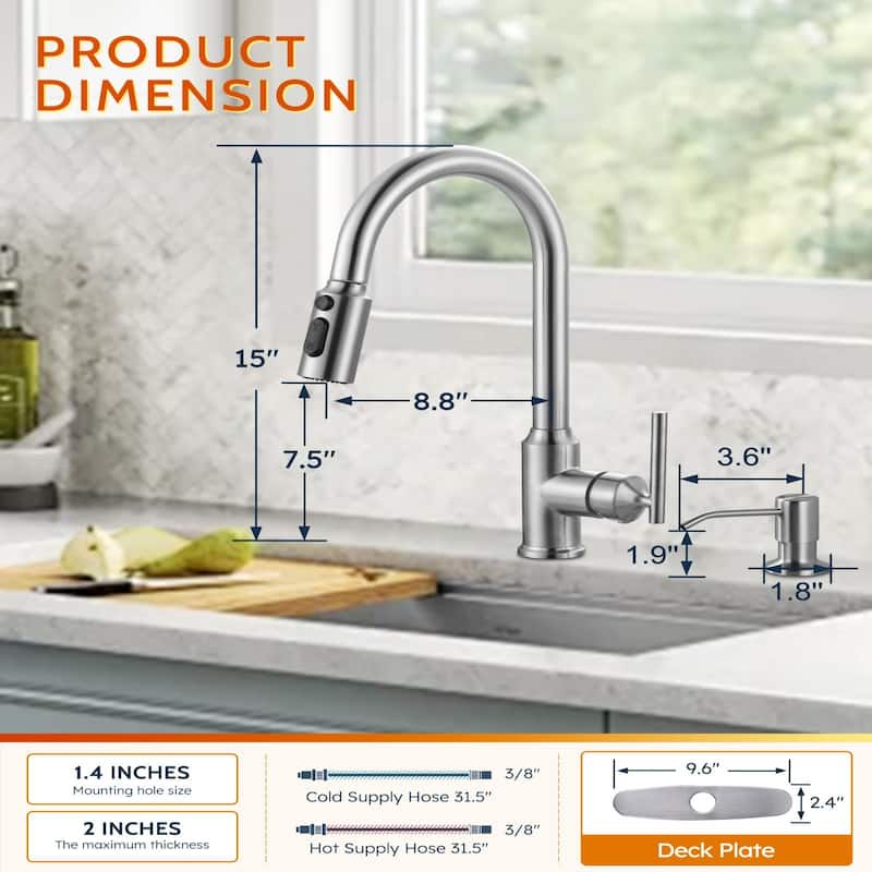 WOWOW Pull Down Sprayer Kitchen Faucet with Soap Dispenser