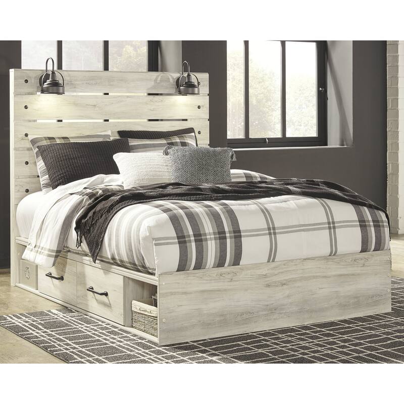 Cambeck Whitewash Panel Bed With 2 Under Bed Storage Drawers
