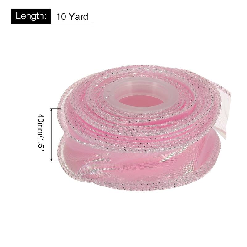 1.5 Inch 10 Yard Sheer Organza Ribbon Shimmer Chiffon Tulle Ribbons - Pink - 1 1/2" x 10 Yard