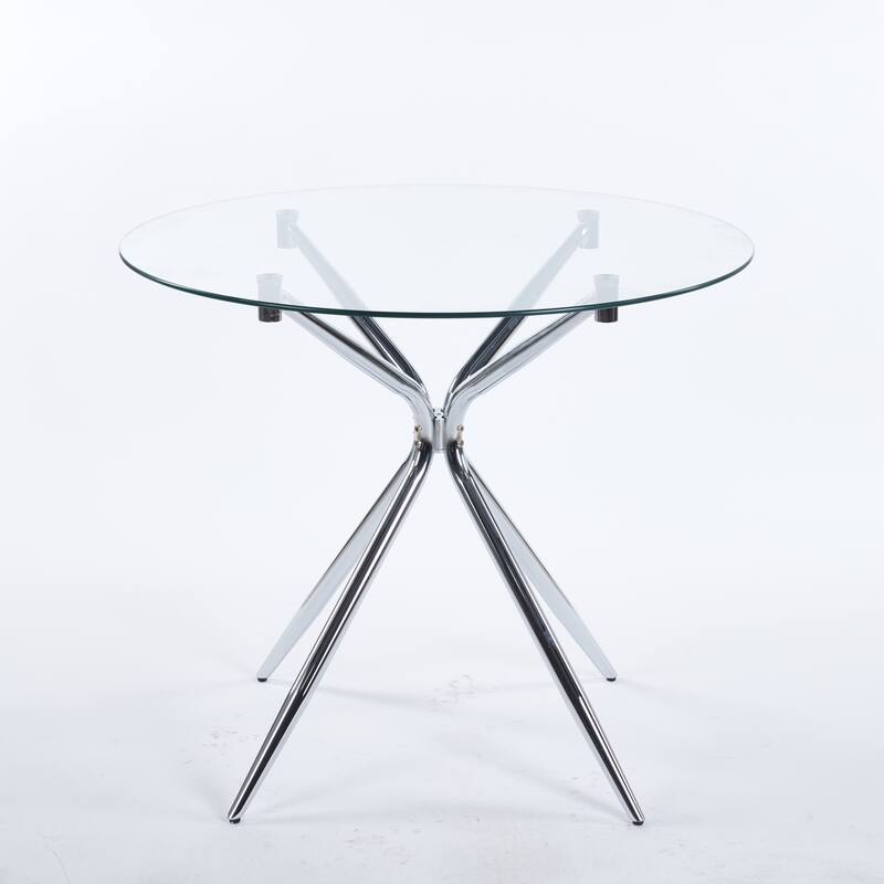 Modern Round Glass Dining Table 2 to 4 Person, Kitchen Table with Tempered Glass Top & Metal Legs for Dining Room, Living Room
