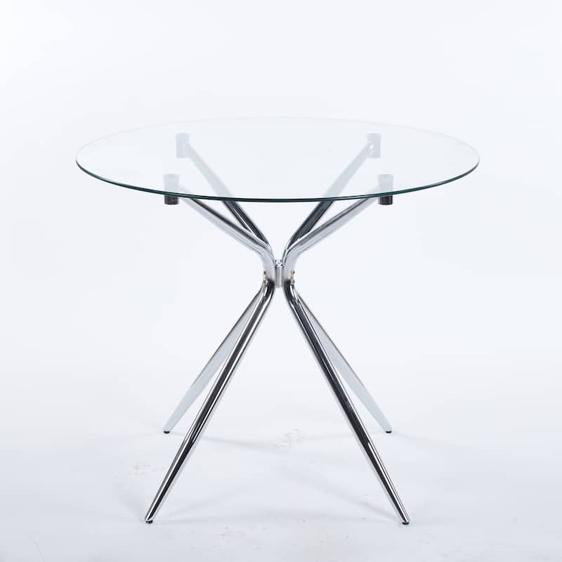 Modern Space-Saving Dining Table with Tempered Glass Top & Chrome Metal Legs, Ideal for Kitchen and Living Room