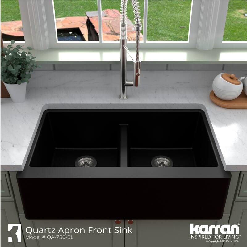 Karran USA QA-750 Farmhouse Apron Front Quartz/Granite 34" Double Bowl