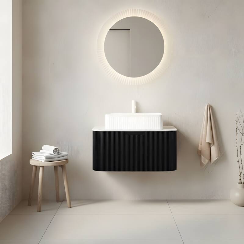 Wall Mounted Bathroom Vanity with White Rectangular Ceramic Basin