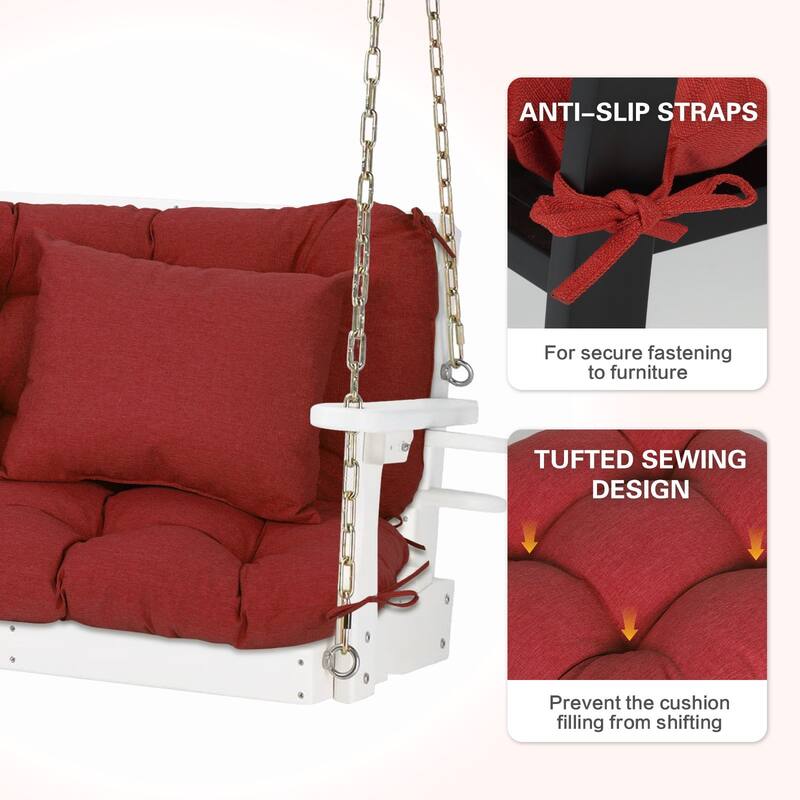 Aoodor 59" Tufted Porch Swing Cushions, Outdoor Swing Replacement Cushion 2-3 Seater with Backrest and 2 Pillows