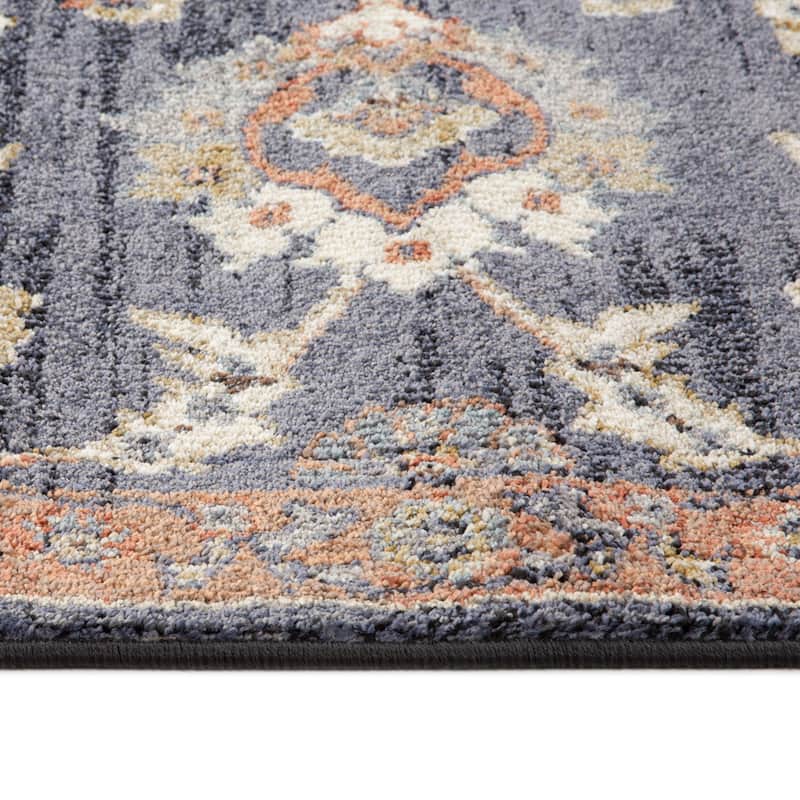 Julia Traditional Floral Area Rug - 2' x 7'10" - Navy Blue