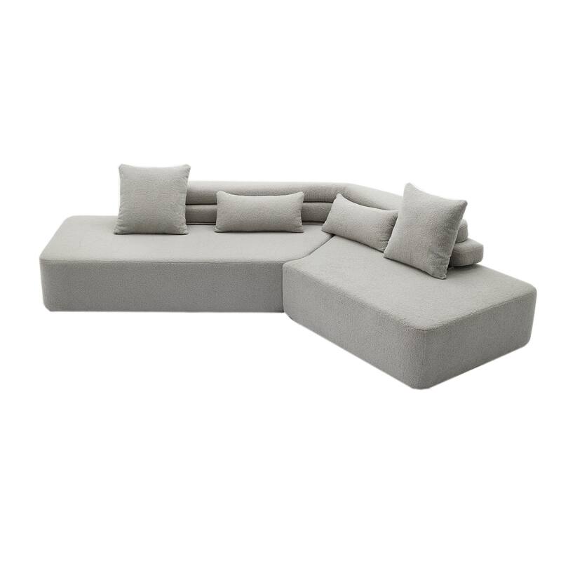 128" Polyester Modular 4-Seater Sectional Sofa with Boucle Teddy Fabric, Pocket Spring Support, and No Assembly Required