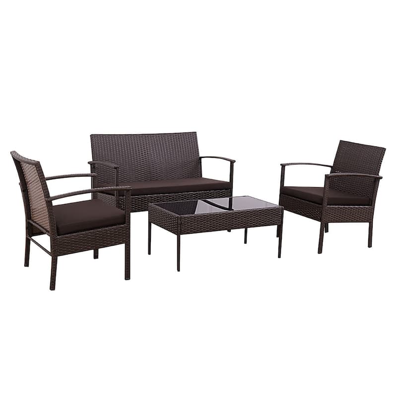 Complete 4-Piece Outdoor Rattan Wicker Patio Furniture Ensemble - 23" x 23.5" x 30.5" (L x W x H)