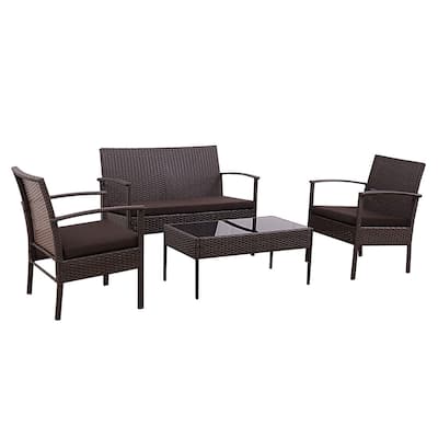 Complete 4-Piece Outdoor Rattan Wicker Patio Furniture Ensemble - 23" x 23.5" x 30.5" (L x W x H)
