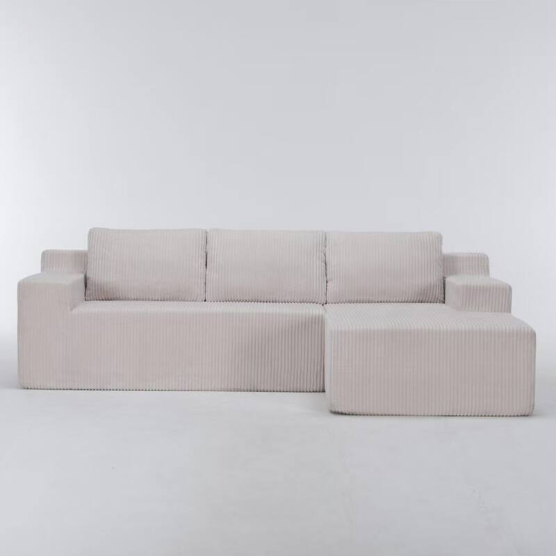Corduroy L-Shaped Modular Sofa, Luxury Foam-Filled Floor Couch