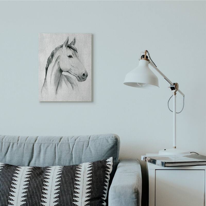 Stupell Horse Portrait Grey Drawing Design Canvas Wall Art