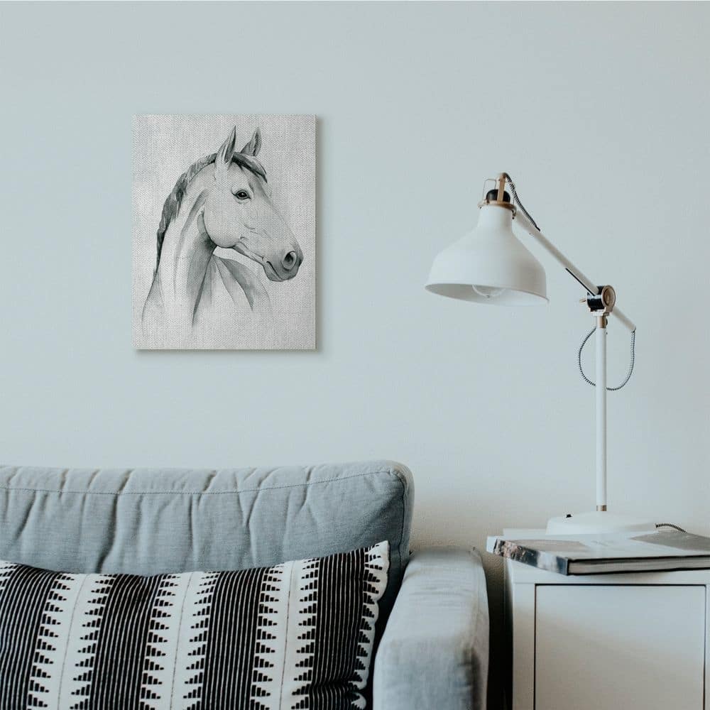 Stupell Horse Portrait Grey Drawing Design Canvas Wall Art