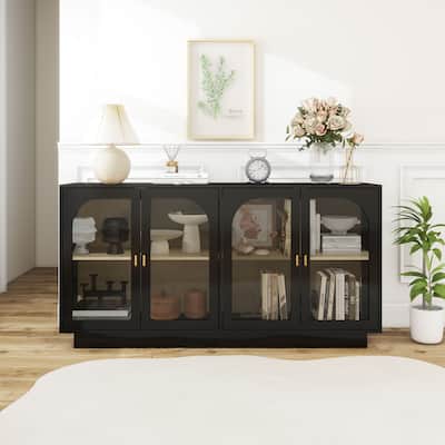 Display Cabinet Storage Cabinet Buffet Sideboard with Acrylic Door & Adjustable Shelves, Black Display Case TV Console Table