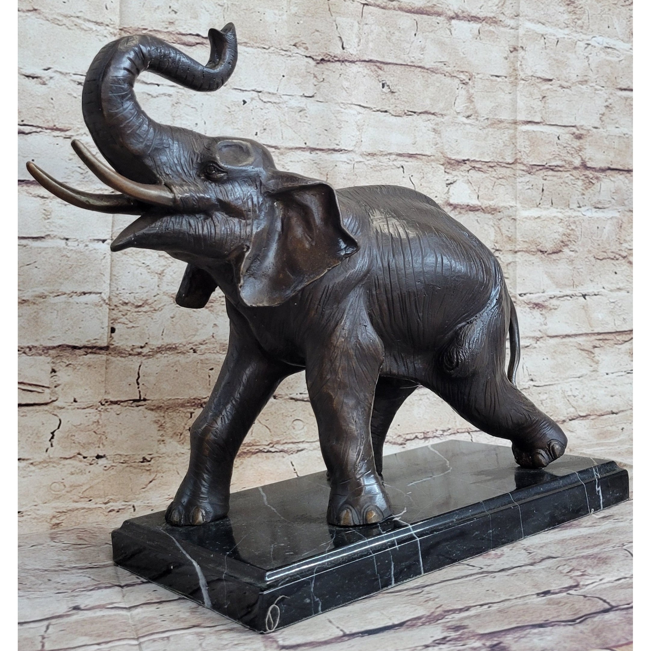 Trumpeting Imitative Elephant Sculpture Statue Lost Wax Bronze Art Deco Casting 13 Inches X 16 Inches
