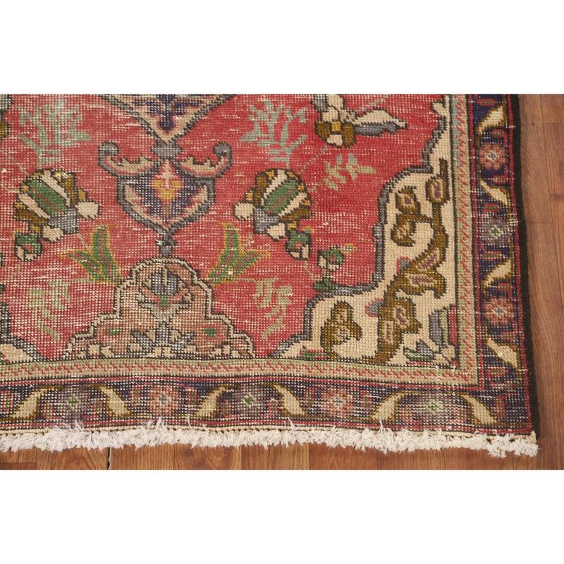 Hand Knotted Oriental 100% Wool Carpet Traditional Floral Pink Tabriz Area Rug - 4' 10'' X 3' 2''