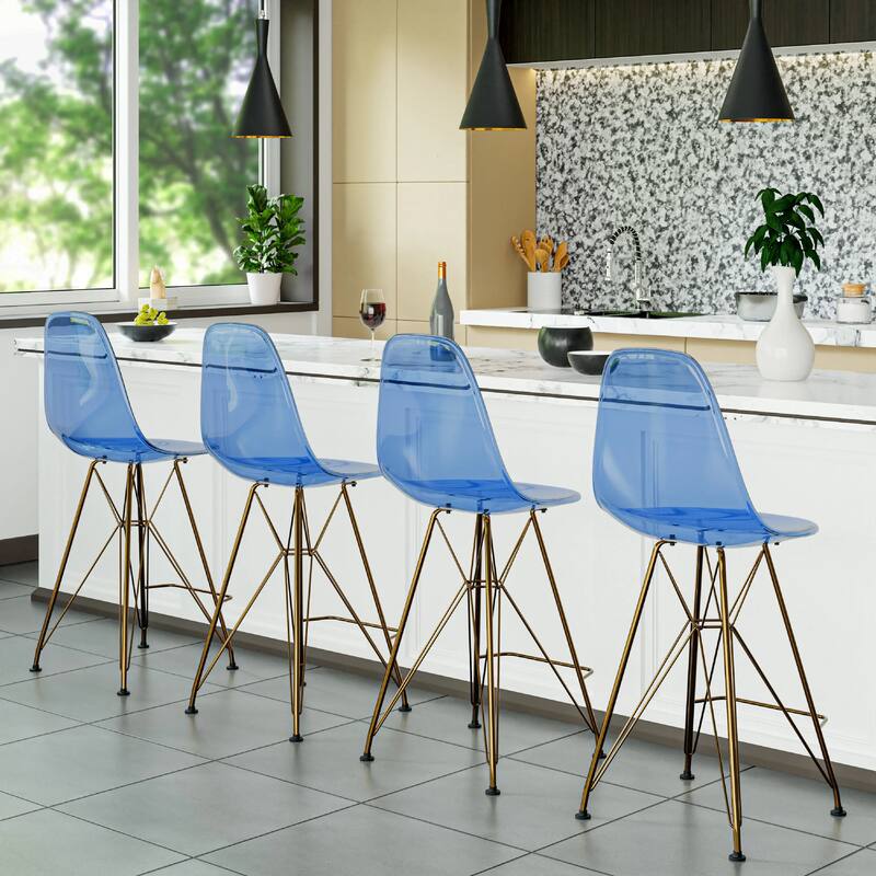 Cresco Modern Ergonomic Acrylic Gold Finish Steel Frame Barstool with Footrest, Sleek Design for Kitchen or Home Bar Seating