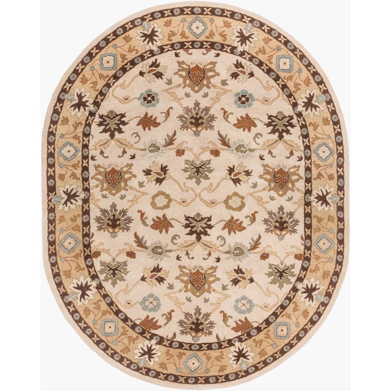 Livabliss Traditional Caesar Border Area Rug - 8' x 10' Oval - Beige