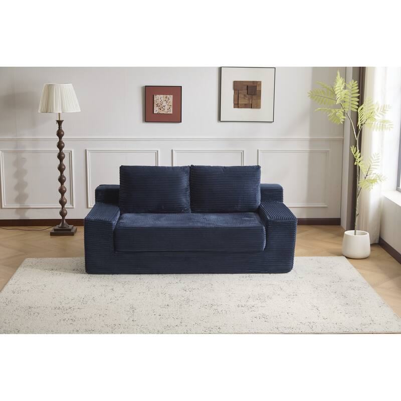 Loveseat Sofa, Comfortable Deep Seat Sofa Bed, Modern Small Corduroy Couch for Living Room Bedroom - Blue