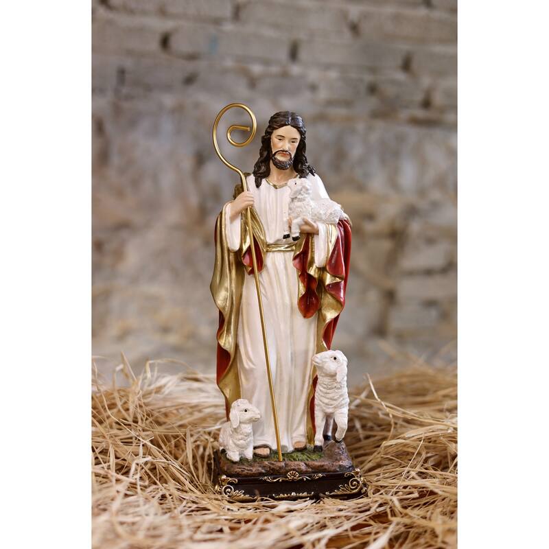 Good Shepherd Jesus with Lambs Figurine - 12.25"