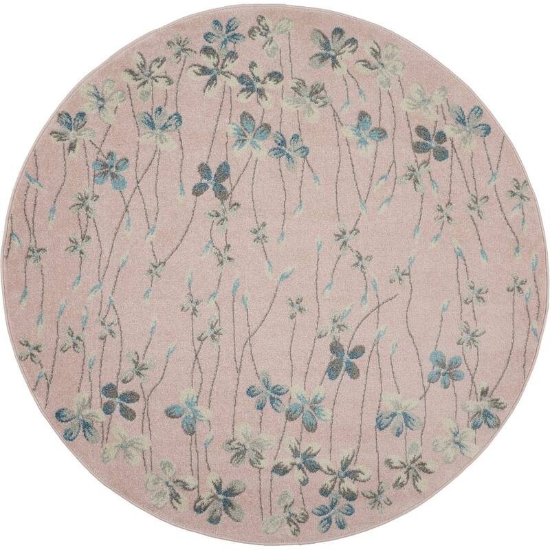 HomeRootsBotanical Leaves Contemporary Round Area Rug - 63' X '63' X '0.5