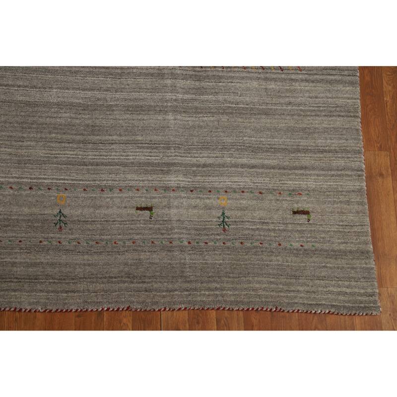 Hand Knotted Oriental 100% Wool Carpet Tribal Animal Pictorial Greys & Charcoal Gabbeh Area Rug - 9' 9'' X 7' 11''