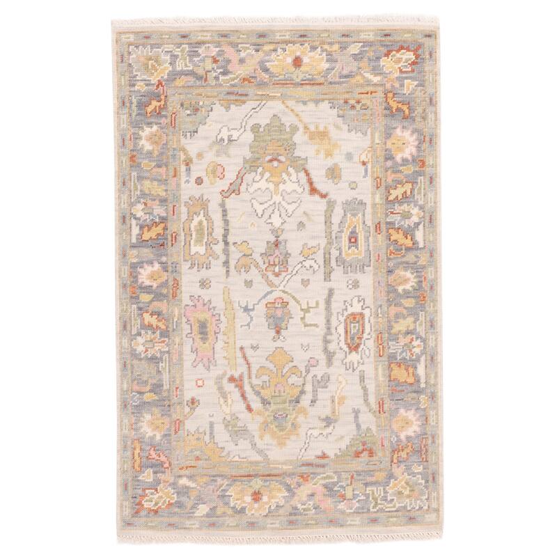 ECARPETGALLERY Hand-knotted Modern Oushak Light Grey Wool Rug - 3'7 x 5'6