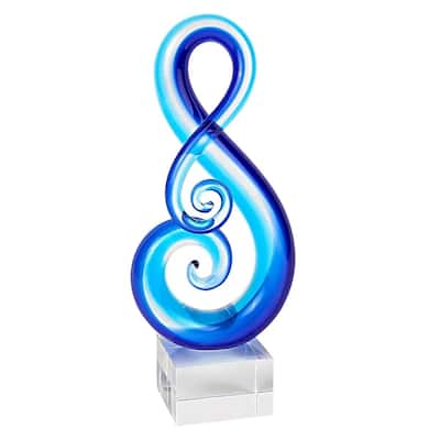 HomeRoots 12" Clear and Blue Murano Glass Modern Abstract Tabletop Sculpture - 12" x 5" x 5"