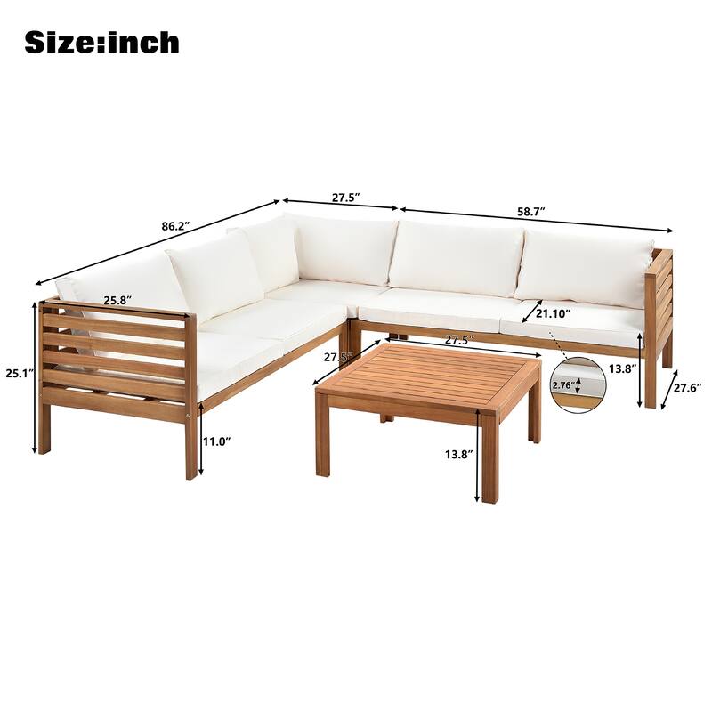 4 Piece Outdoor Patio Furniture Set, Patio Sectional Conversation Set with Coffee Table, Two-Person Sofa and Corner Sofa