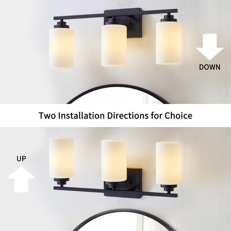 KAWOTI 3-Light Dimmable Bathroom Vanity Light with Frosted White Glass