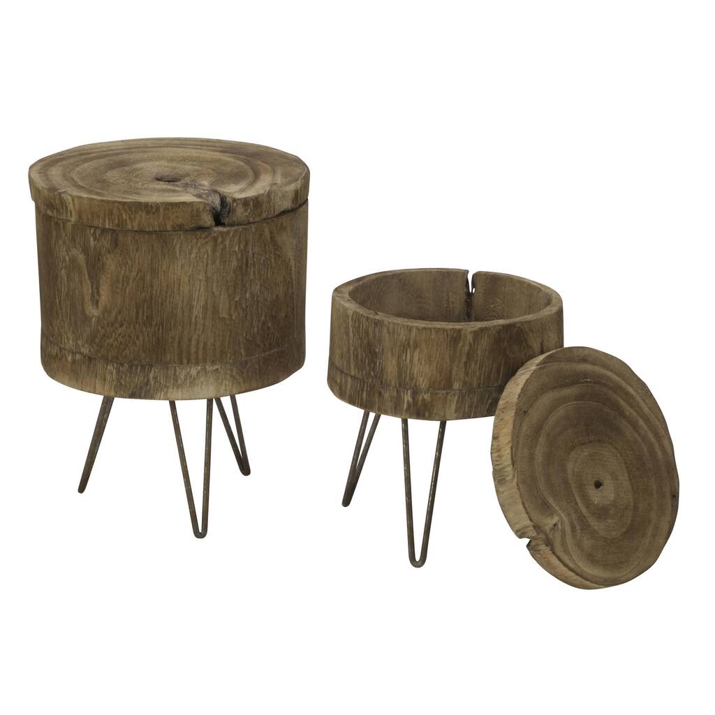 Small & Large Decorative Natural Wood Storage Trunks (Set of 2)