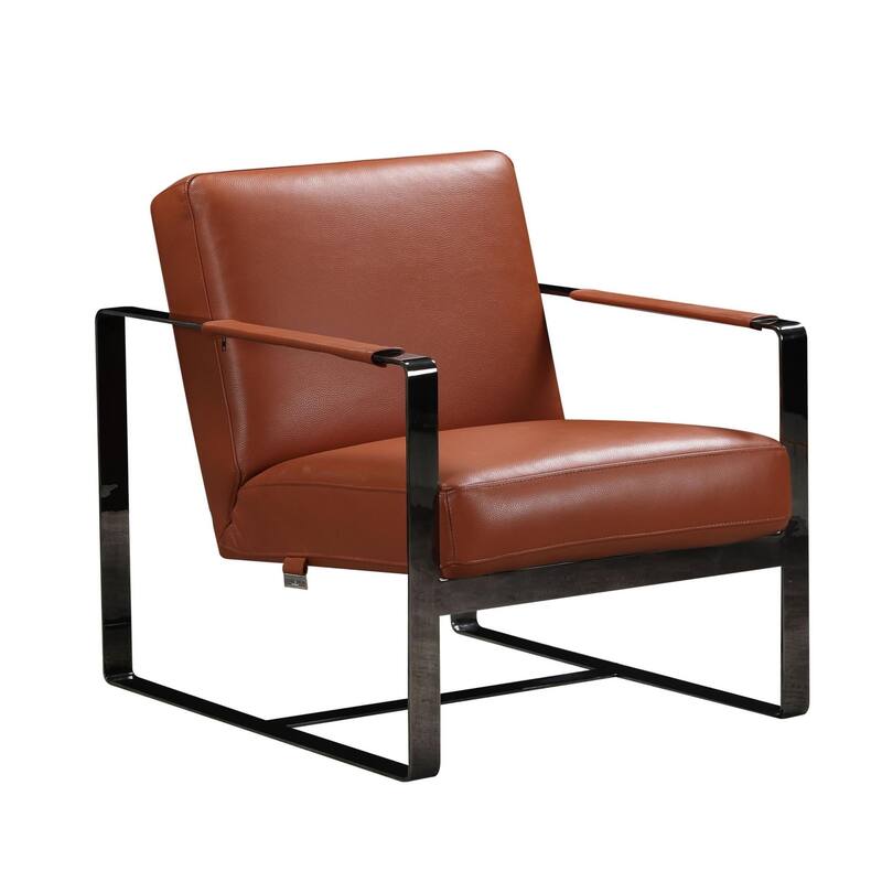 HomeRoots 28" Camel And Black Genuine Leather Arm Chair - 28 in. x 31 in. x 35 in.