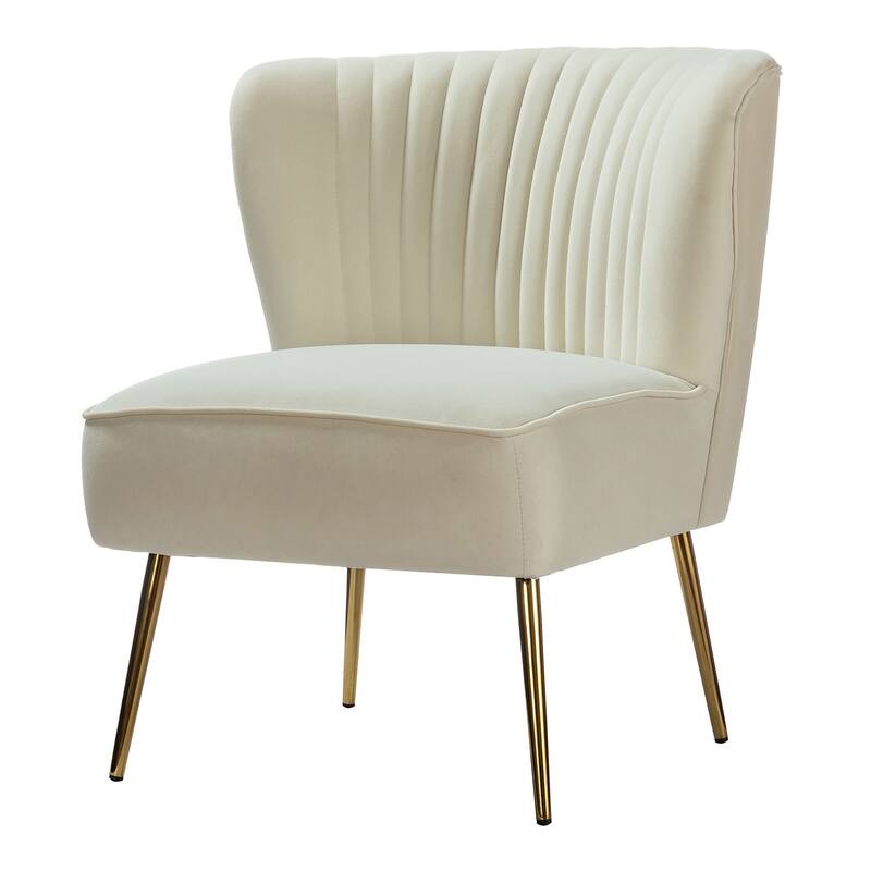 Monica Living Room Armless Accent Comfy Chair with Tufted Back and Metal Legs by HULALA HOME